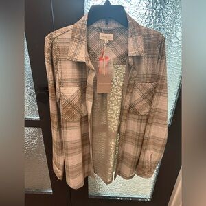 Thread & Supply Plaid Button Down Shirt Jacket White Swan Sage Size M NWT